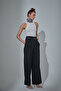 Belt Detailed High Waist Wide Leg Trousers Black - 3