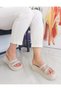 Nude Colored Stone Band Detailed Thick Sole Women's Slippers