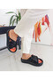 Black Orange Color Puffy Band Detailed Thick Sole Women's Slippers - 2