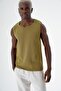 Men's Crew Neck Flexible And Mesh Textured Sleeveless Knitwear Singlet Olive 24S269 - 4