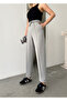 Women's Gray Modal Mixed Fabric Striped Shalwar Trousers with Elastic Waist Pockets - 2