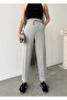 Women's Gray Modal Mixed Fabric Striped Shalwar Trousers with Elastic Waist Pockets