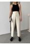 Women's Ecru Modal Mixed Fabric Striped Shalwar Trousers with Elastic Waist Pockets - 6