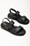 Women's Black Skin Comfortable Fit Poly Sole Double Strap Sandals