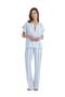 Women's Buttoned Front Short Sleeve Blue Striped Pajamas Set C2T5N3O15- - 3