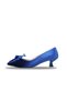 Molly Cobalt Blue Color Velvet Mini Heeled Bow Women's Low Heel Shoes - 7