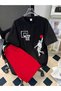 Boy's Black-Red Ladle Dunk Printed Shorts-T-Shirt Set