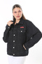 Women's Large Size Anthracite Metal Buttoned Denim Coat with Cup Detail and Pockets 65N37714 - 7