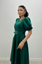 Crepe Fabric Belt Detail Dress - Emerald Green - 2