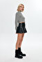 Pleat Detailed Pocketed Mini Leather Skirt Black - 3