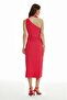 Ruffle Detailed One-Shoulder Midi Dress Fuchsia - 5