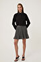 Pleat Detailed Elastic Waist Mini Skirt Dark Gray