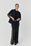 Patterned Trousers with Elastic Waist Match Detail Navy Blue