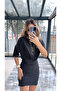 Black Drape Detail Short Sleeve Elastic Waist Wrap Mini Dress 5379 - 4