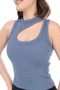 Women's Blue Double Strap Buckle Ribbed Camisole Body - 5