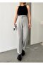 Women's Gray Modal Mixed Fabric Striped Shalwar Trousers with Elastic Waist Pockets - 3