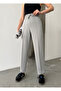 Women's Gray Modal Mixed Fabric Striped Shalwar Trousers with Elastic Waist Pockets - 5