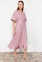 Pink Belted Half Balloon Sleeve Linen Look Woven Shirt Dress TCTSS24EB00014