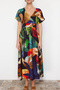 Multi Color Floral Print A-line Viscose Midi Woven Dress TWOSS24EL00687 - 3