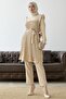 Front Pleated Ruffle Detail Set - Beige