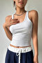 Women's Gray Camisole Fabric Wide Strap Crop Blouse - 2