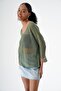 Women's V-Neck Shaped Transparent Knit Blouse Green 24S154 - 5