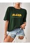 Women's Oversize Aloha Summer Design Printed T-Shirt Short Sleeve Summer Combed Cotton T-Shirt