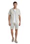 Men's Short Sleeve Front Buttoned Linen Cream Shorts Set C6T5N4O04-