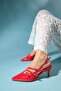 MAGRA Red Patent Leather Pointed Toe Open Back Thin Heeled Women's Shoes - 5