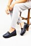 Women's Navy Blue Genuine Leather Orthopedic Shoes - 2