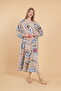 Women's long sleeve full length printed woven dress - 5