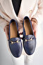 Genuine Leather Print 2 Navy Blue Women's Leather Ballerinas Pcc-F03 - 3