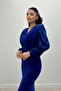 Crepe Fabric Double Breasted Collar Fishnet Dress - COBALT BLUE BLUE - 2