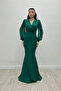 Crepe Fabric Double Breasted Collar Fish Dress Emerald Green - 4