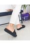 Black Flat Sole Puffy Women's Slippers - 5