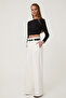 Belt Detailed High Waist Wide Leg Trousers Ecru - 3