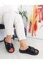 Black Orange Color Puffy Band Detailed Thick Sole Women's Slippers