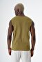Men's Crew Neck Flexible And Mesh Textured Sleeveless Knitwear Singlet Olive 24S269 - 5