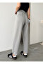 Women's Gray Modal Mixed Fabric Striped Shalwar Trousers with Elastic Waist Pockets - 4