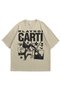 Unisex Beige Printed Oversize Crew Neck Short Sleeve T-Shirt