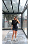 Black Drape Detail Short Sleeve Elastic Waist Wrap Mini Dress 5379 - 7
