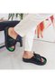 Black Green Color Puffed Band Detailed Thick Sole Women's Slippers - 2