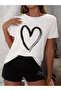 Women's White Heart Printed Oversize Shorts T-shirt Set