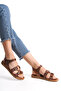 Genuine Leather Aleyna Tan Banded Adjustable Flat Sole Ethnic Detailed Sandals - 2