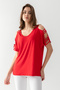 Women's Red Off-the-Shoulder Sleeves Ribbed Viscose Combed Blouse