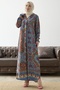 Judge Collar Ethnic Pattern Viscose Dress - Blue
