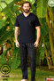 Black Men's Short Sleeve Pajama Set Summer Men's Cotton Pajamas - 2