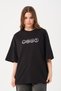 Unisex Black Crew Neck Printed Oversize T-shirt - 3