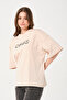 Unisex Beige Crew Neck Printed Oversize T-shirt - 5