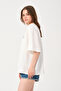 Unisex Ecru Crew Neck Cat Detail Printed Oversize T-shirt - 4